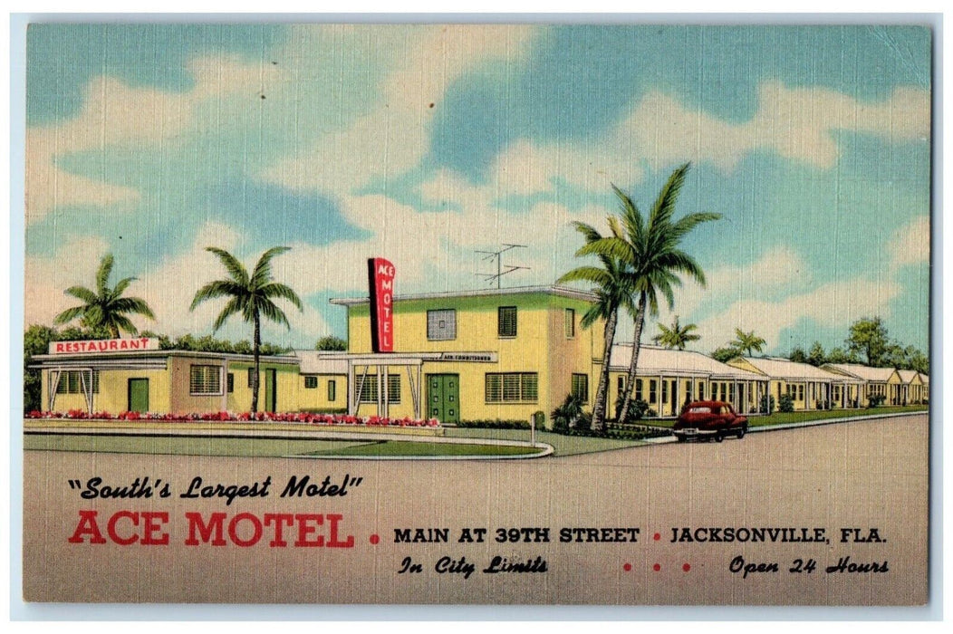 c1940 Exterior View Ace Motel South Largest Motel Jacksonville Florida Postcard