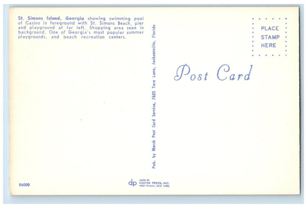 c1960's  Aerial View Swimming Pool Casino St Simons Island Georgia GA Postcard