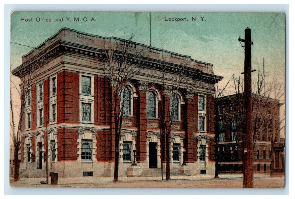 1906 Post Office Building Street View Lockport New York NY Antique Postcard