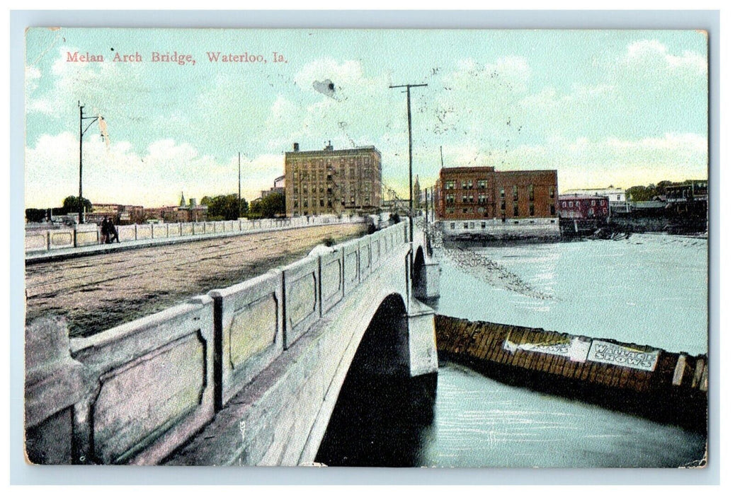 1908 Melan Arch Bridge Lake Wallace Shows Waterloo Iowa IA Antique Postcard