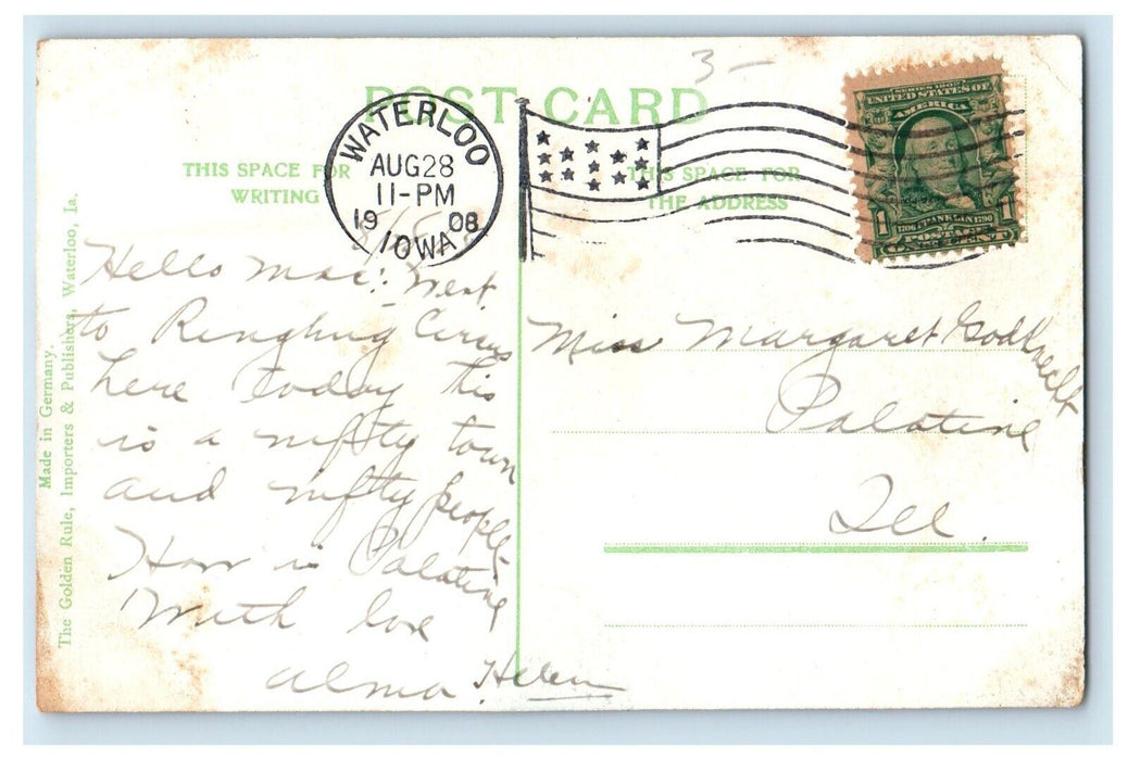 1908 Melan Arch Bridge Lake Wallace Shows Waterloo Iowa IA Antique Postcard
