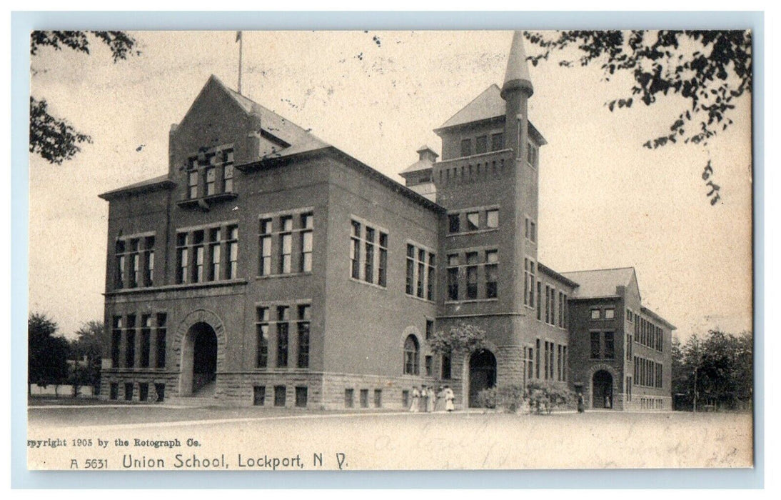 1906 Union School Building Lockport New York NY, Rotograph Antique Postcard