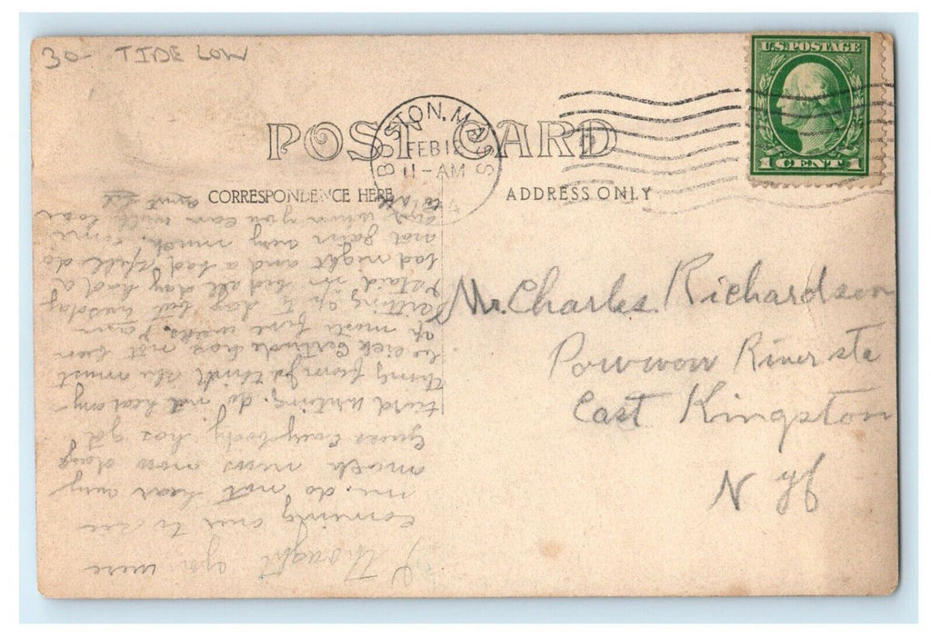 c1910's Tide Low Boat Boston Massachusetts MA RPPC Photo Antique Postcard