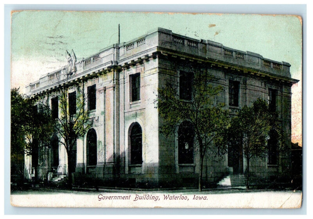 1910 Government Building Car Front Waterloo Iowa IA Posted Antique Postcard