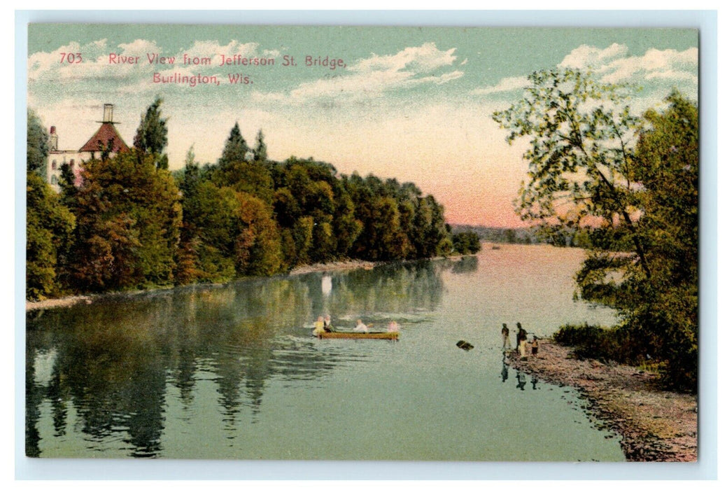 River View Jefferson St. Bridge Burlington Wisconsin 1910 Rare Antique Postcard