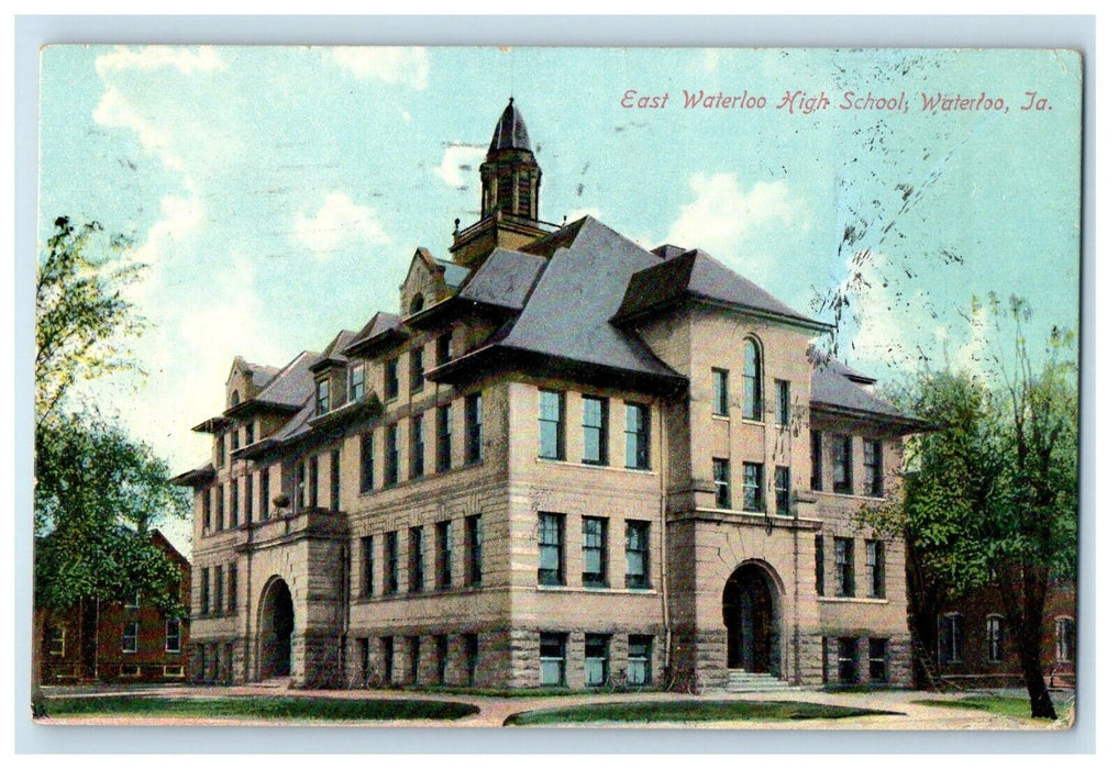 1909 East Waterloo High School Building Campus Waterloo Iowa IA Antique Postcard