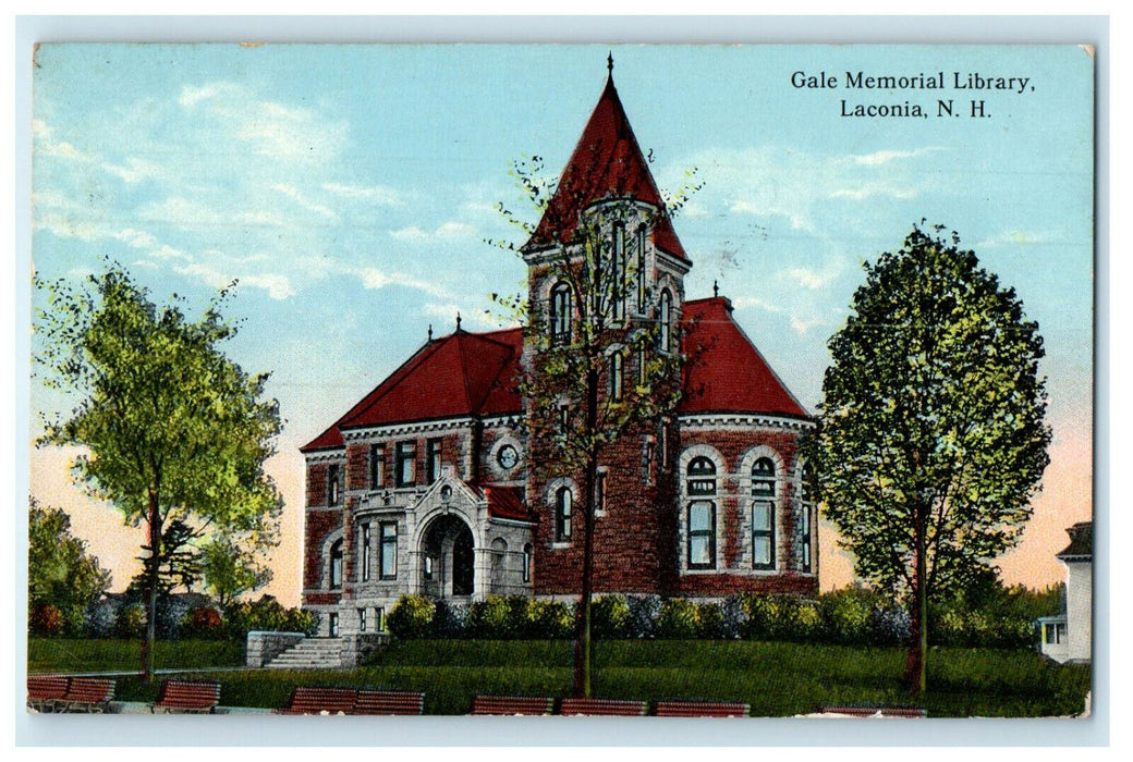 1914 View of Gale Memorial Library, Laconia New Hampshire NH Postcard