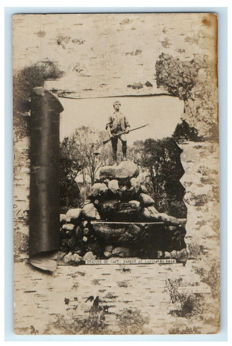 c1905 Statue Of Capt. Parker At Lexington Massachusetts MA RPPC Photo Postcard