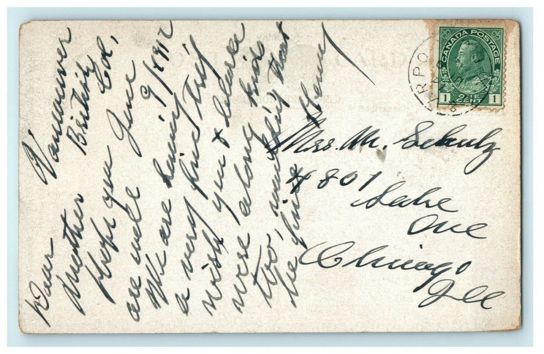 Hastings Street and Post Office Vancouver Canada 1912 Antique Trolley Postcard