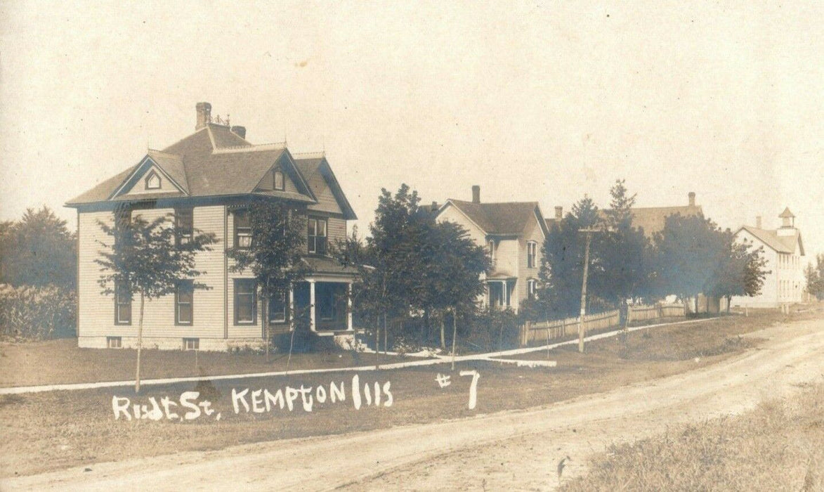 Kempton Illinois Street with Victorian Homes c1910 Antique RPPC Photo Postcard