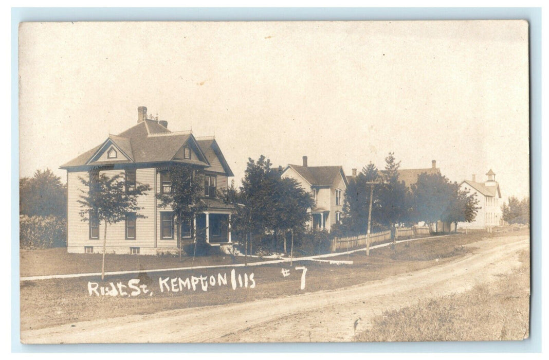 Kempton Illinois Street with Victorian Homes c1910 Antique RPPC Photo Postcard