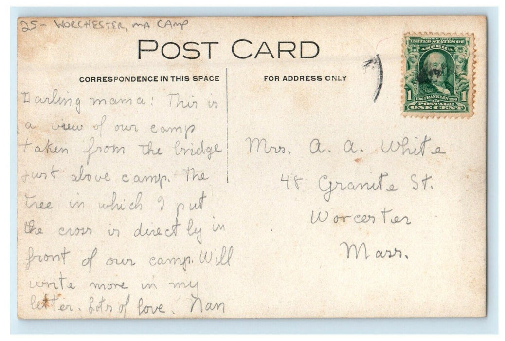 c1910's Camp And River Worcester Massachusetts MA RPPC Photo Antique Postcard