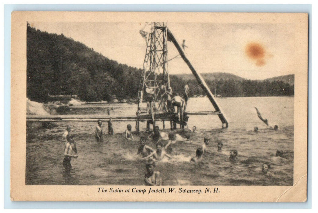 c1920s The Swim at Camp Jewell, West Swanzey New Hampshire NH Unposted Postcard