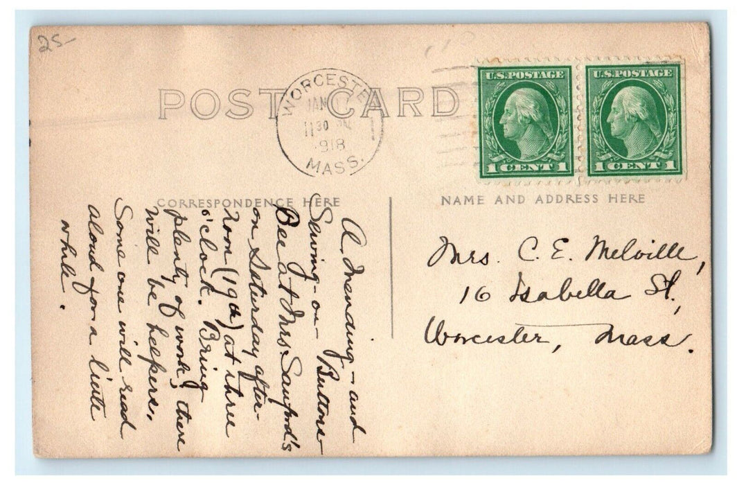 1918 Well Fence Worcester Massachusetts MA RPPC Photo Antique Postcard