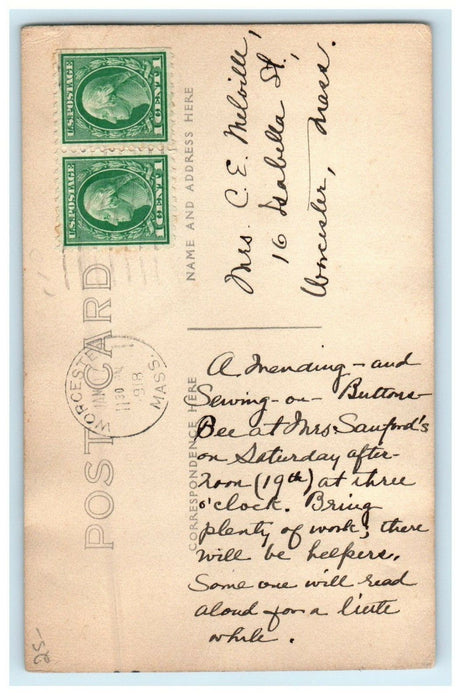 1918 Well Fence Worcester Massachusetts MA RPPC Photo Antique Postcard