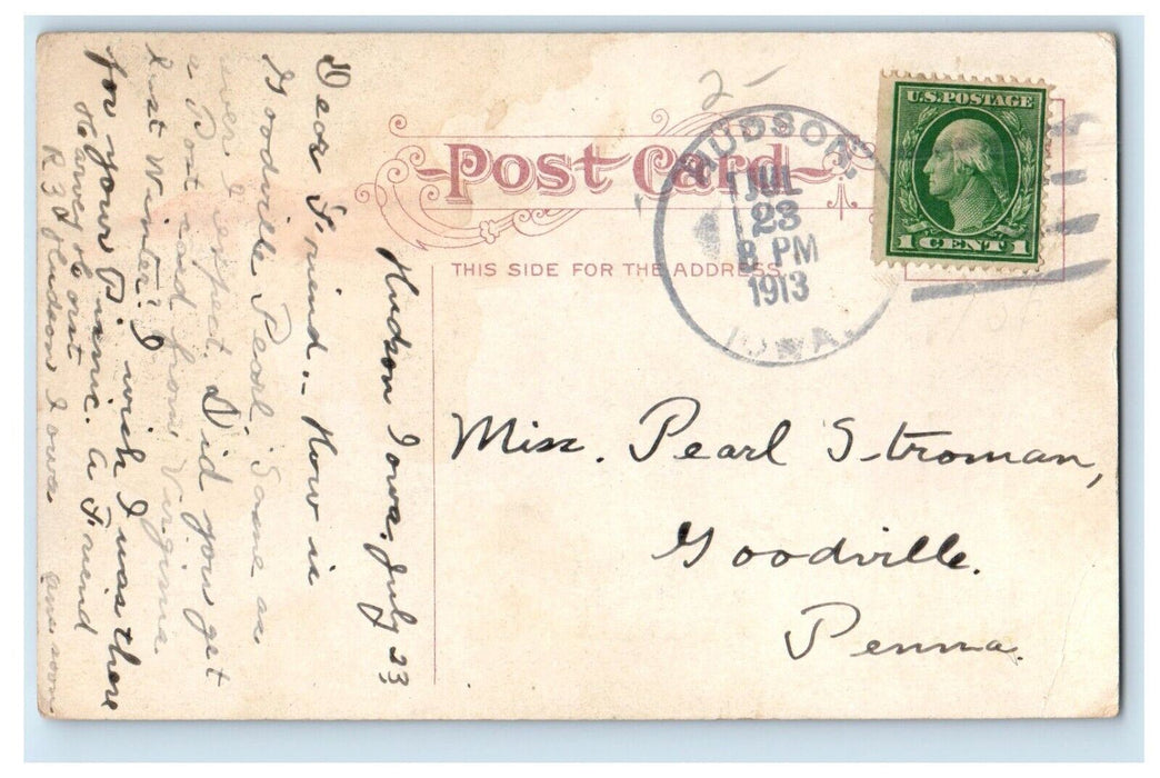 1913 East Side Library Street View Waterloo Hudson Iowa IA Antique Postcard