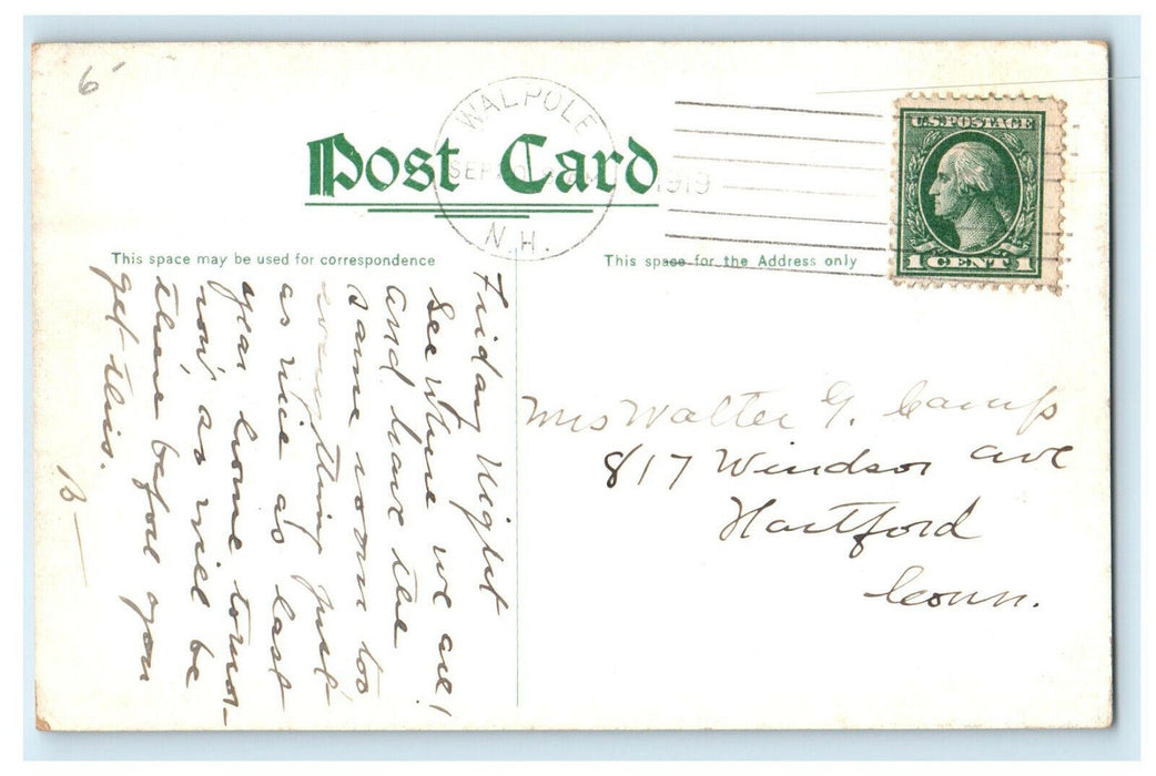 1919 View of Walpole Inn, Walpole New Hampshire NH Posted Postcard