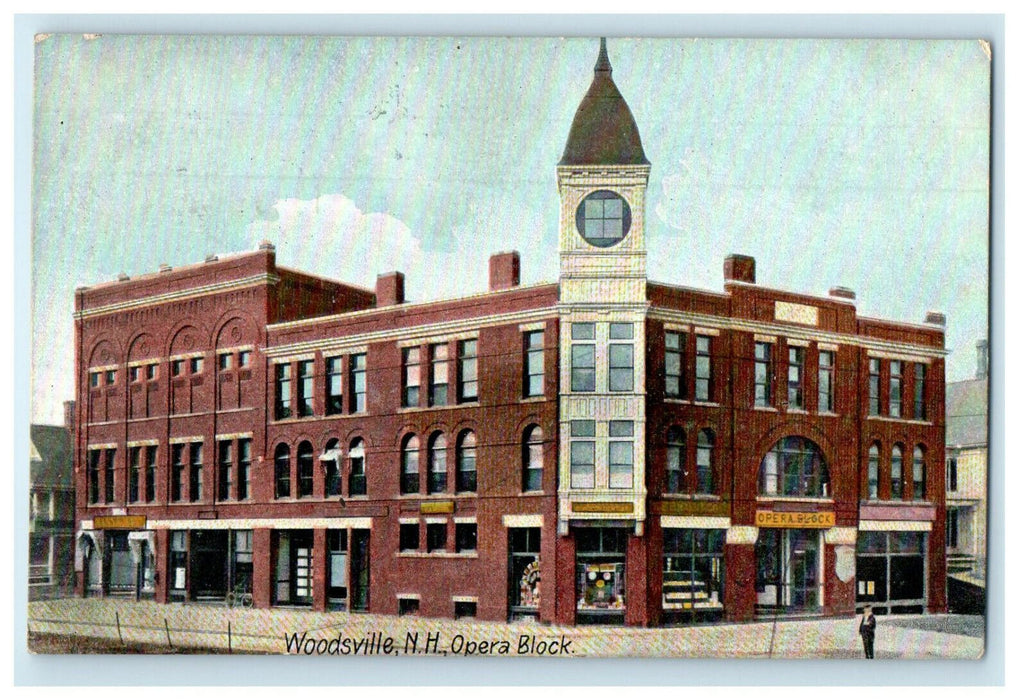 1910 Lisbon NH Opera Block, Woodsville New Hampshire NH Posted Postcard