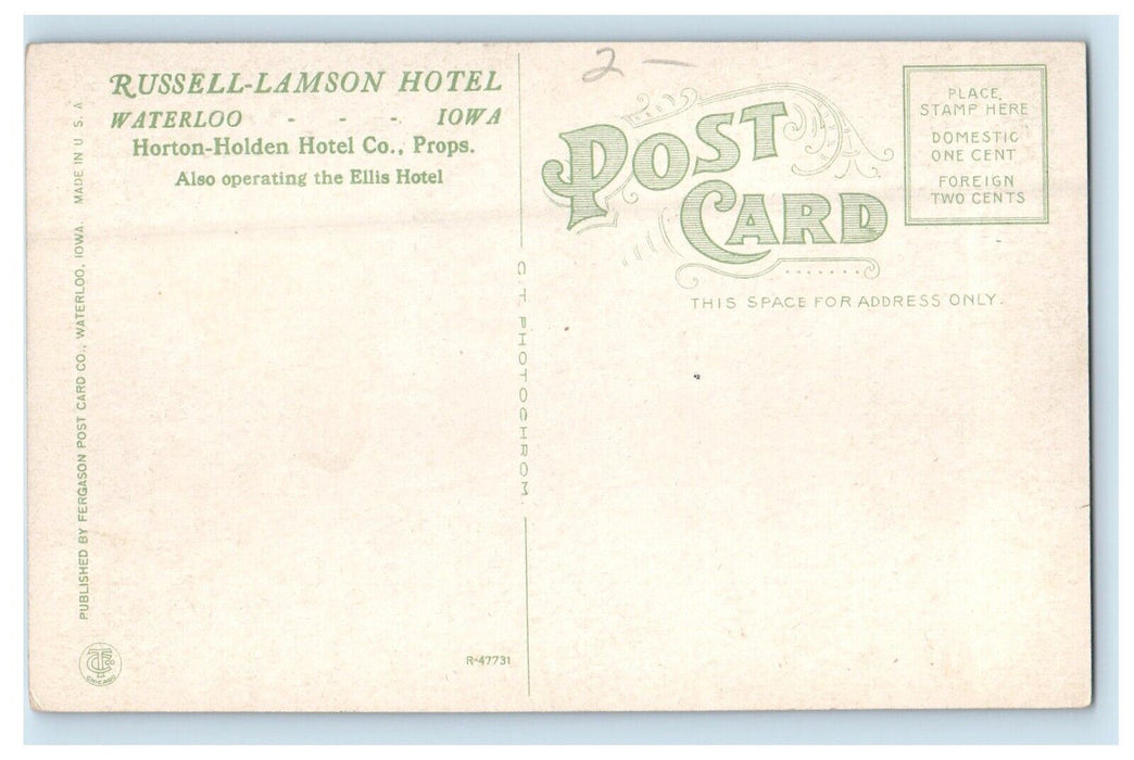 c1910's Russell Lamson Hotel Building Waterloo Iowa IA Unposted Antique Postcard