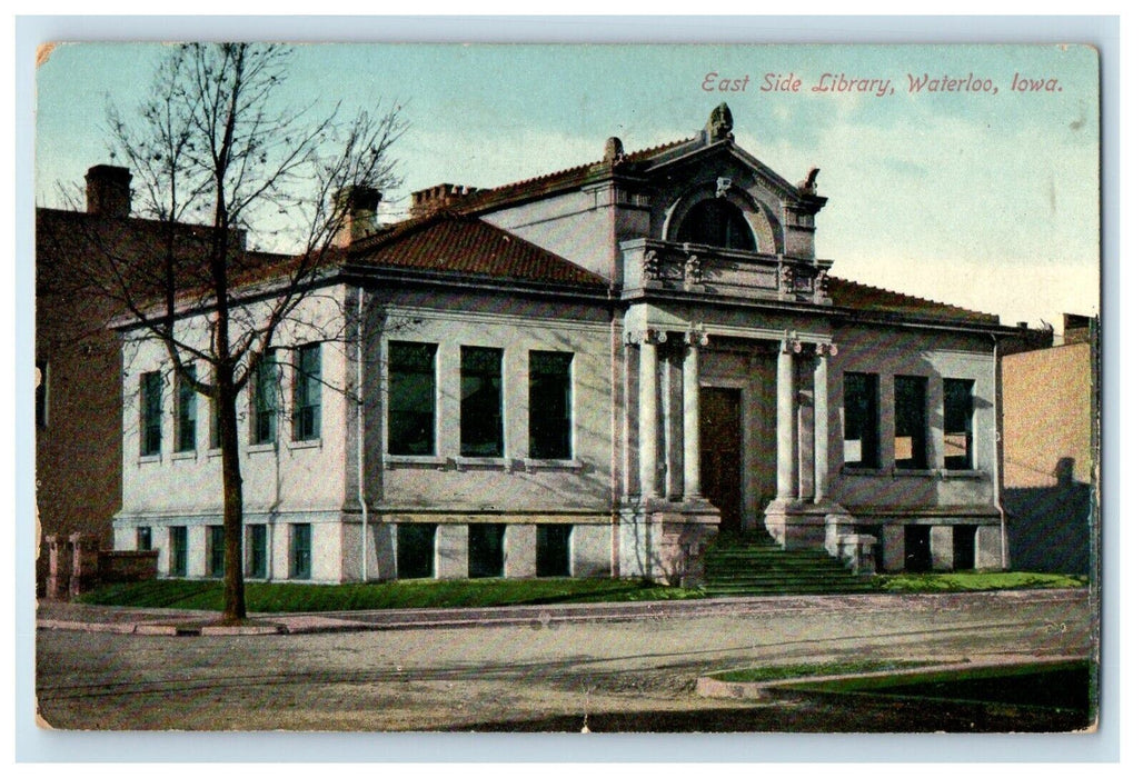 1910 East Side Library Building Waterloo Iowa IA Posted Antique Postcard