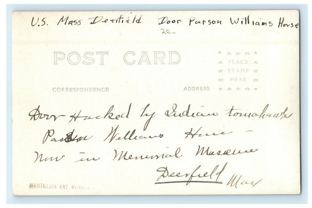 c1910 Door Parson Williams House Deerfield Massachusetts MA RPPC Photo Postcard