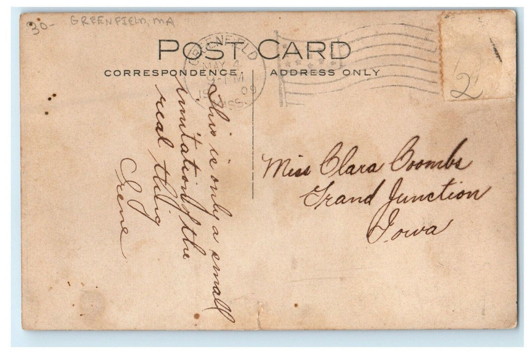 1909 Girl In Winter Snow Greenfield Massachusetts MA RPPC Photo Antique Postcard