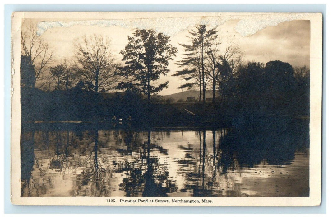 c1910's Paradise Pond At Sunset Northampton Massachusetts MA RPPC Photo Postcard