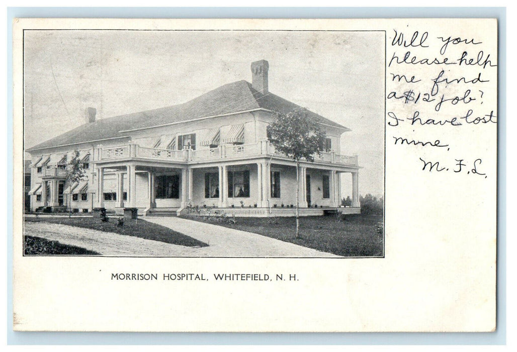 1907 Plymouth NH Morrison Hospital, Whitefield New Hampshire NH Postcard