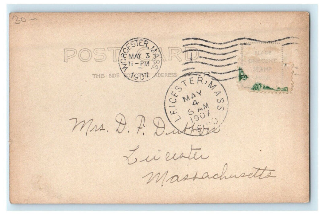 1907 View Of Road Dirt Rock Leicester Massachusetts MA RPPC Photo Postcard