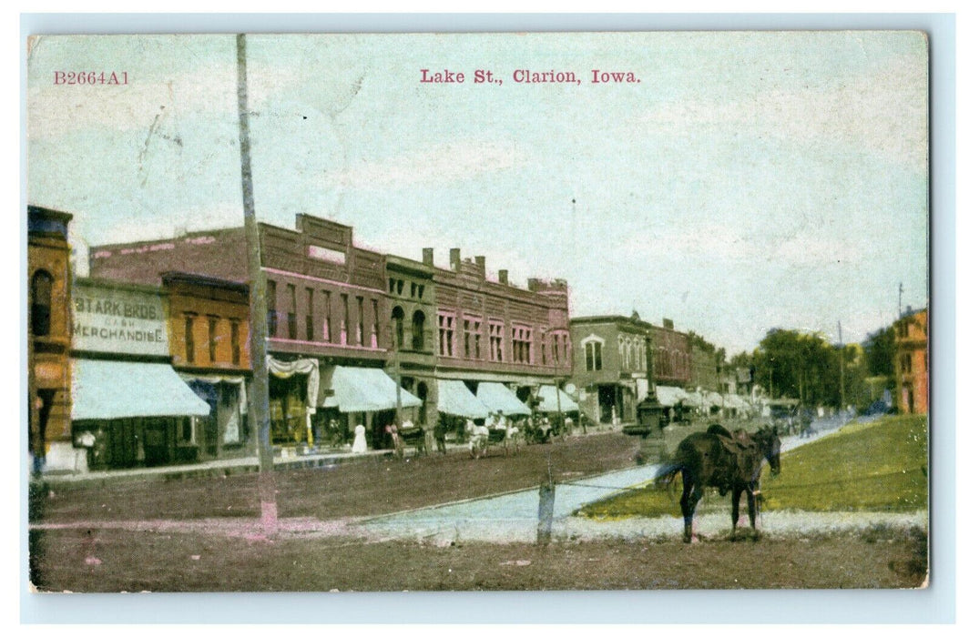 c1910 Lake Street Clarion Iowa IA Main Street Posted Antique Postcard
