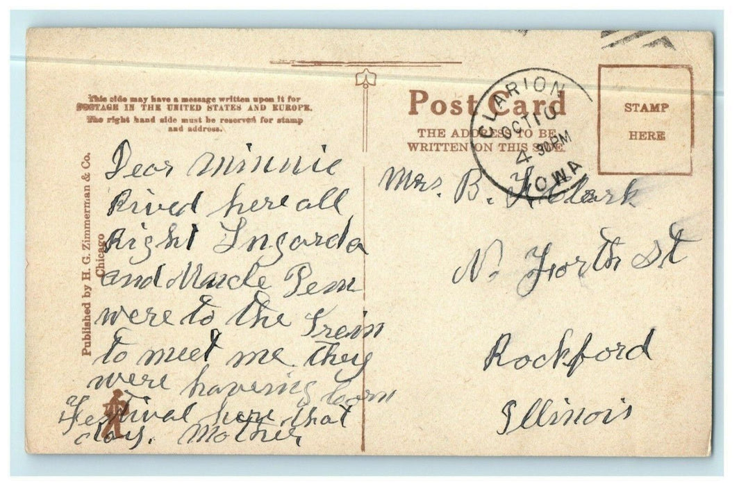 c1910 Lake Street Clarion Iowa IA Main Street Posted Antique Postcard