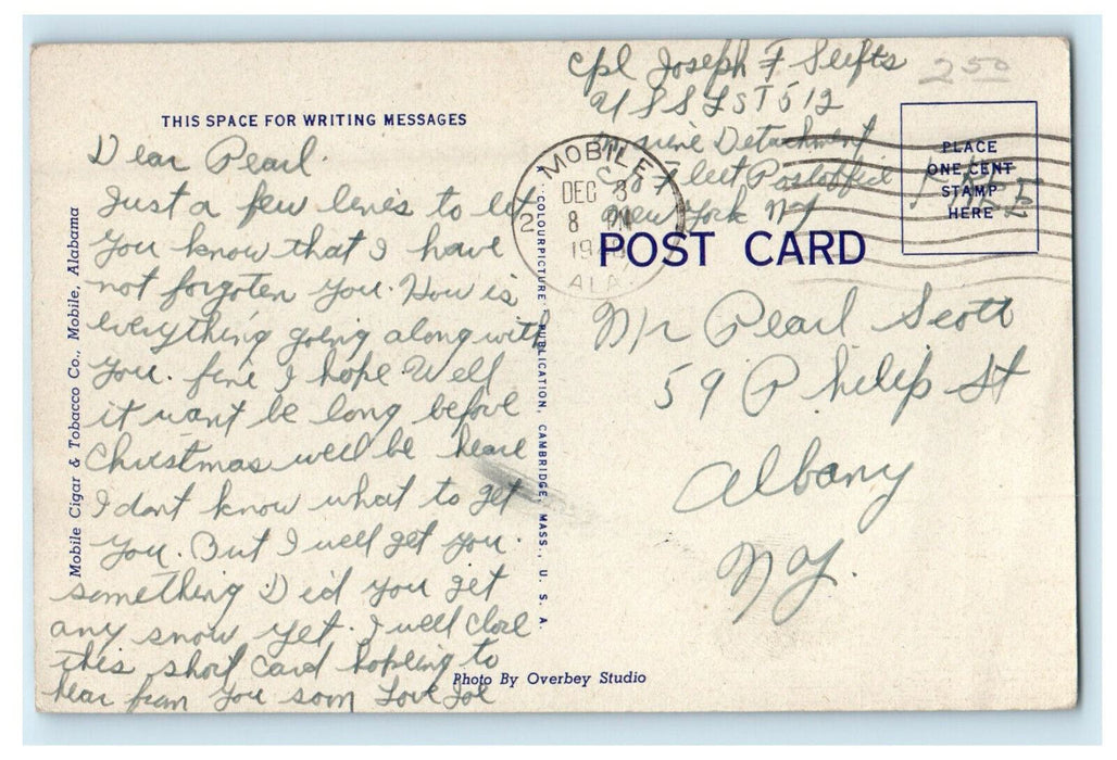 c1940s Interior of Cathedral of Immaculate Conception Mobile AL  Postcard
