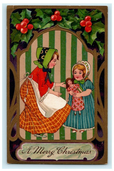 Beautiful Merry Christmas Child Doll 1910 Washington DC Antique Germany Postcard