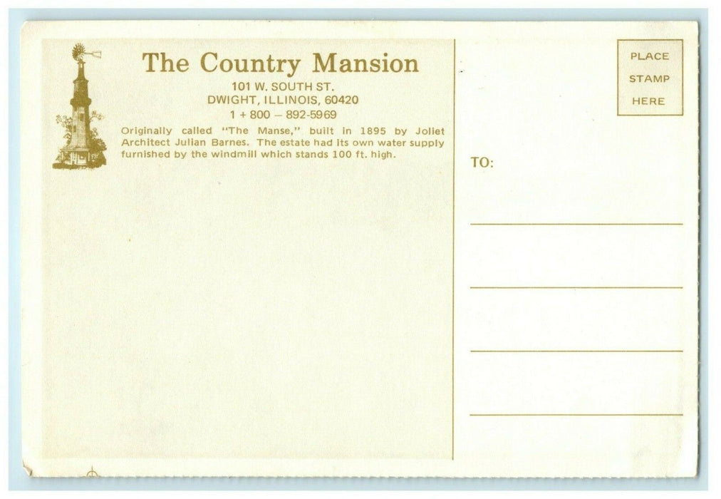 Country Mansion Dwight Illinois Windmill Vintage Postcard