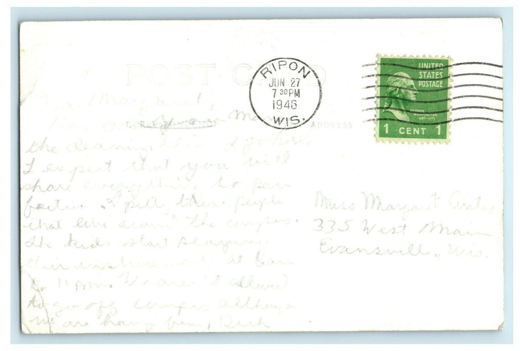 1946 Ripon College Wisconsin WI Smith Hall RPPC Photo Postcard