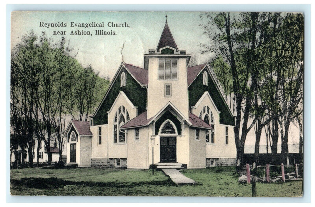 Reynolds Evangelical Church Ashton Illinois 1914 Dixon Antique Germany Postcard