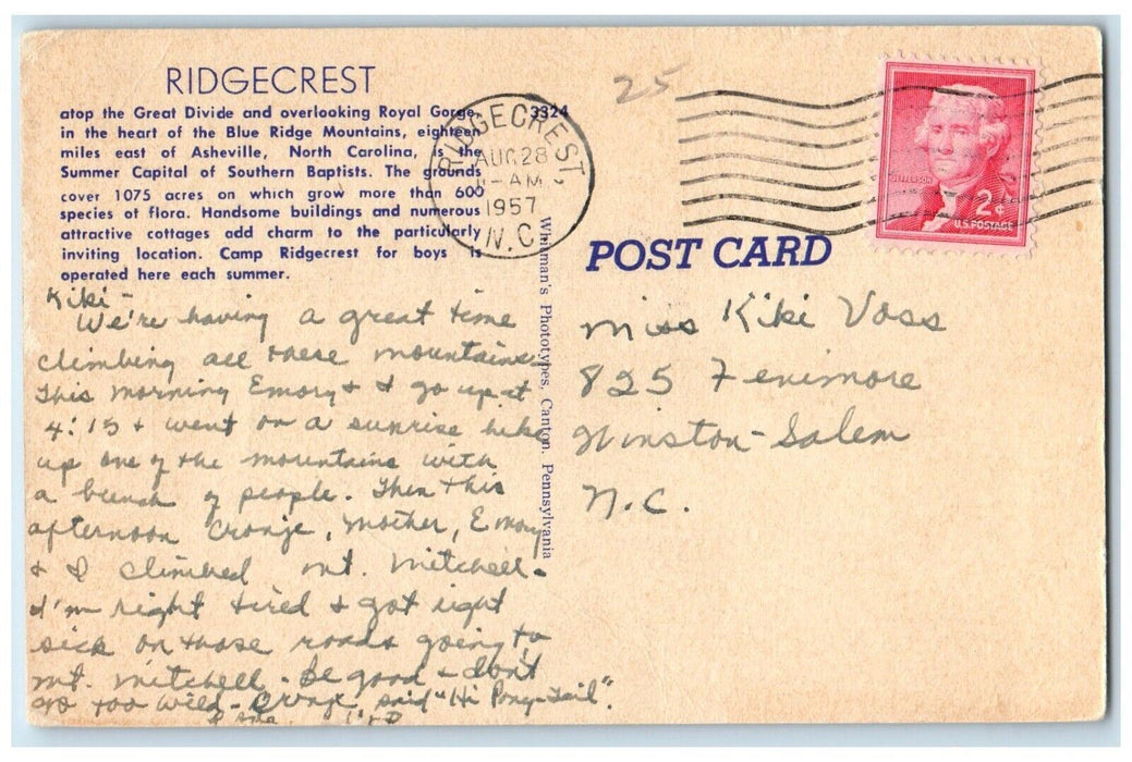 1957 Lake Ridgecrest Recreational Porch Spilman Lodge Ridgecrest NC Postcard