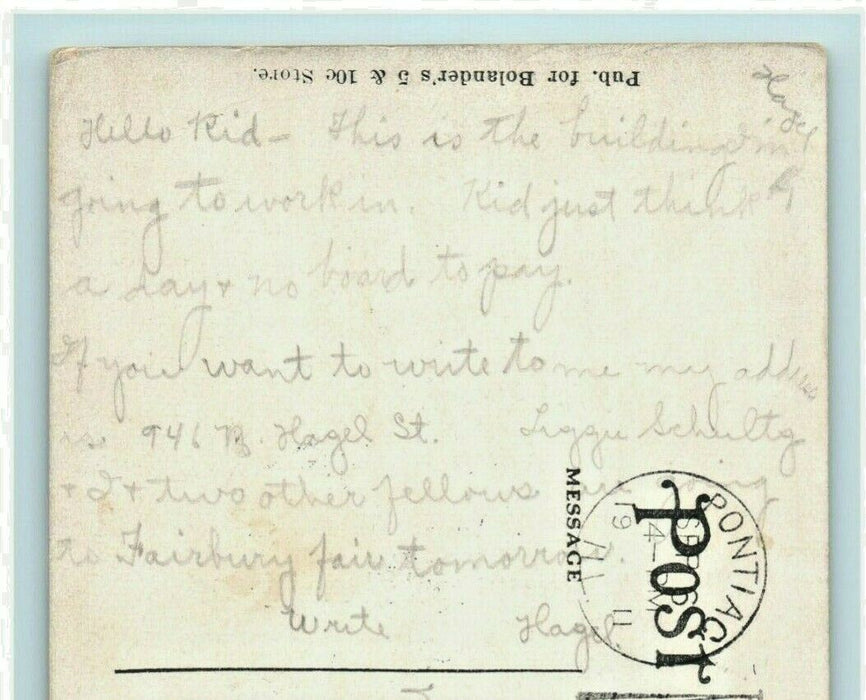 1911 Pontiac Illinois Shoe Factory Neponset Fairbury Fair Employee Postcard