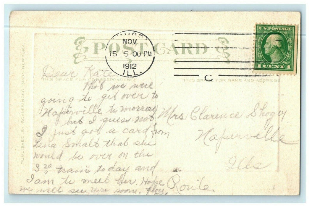 1912 Aurora Illinois IL Embossed Lake Scene Canoe Antique Postcard