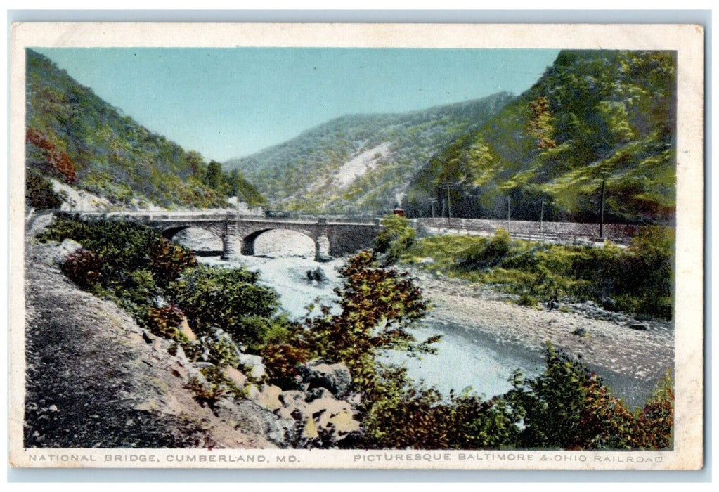 c1910's National Bridge Cumberland MD, Baltimore & Ohio Railroad Train Postcard