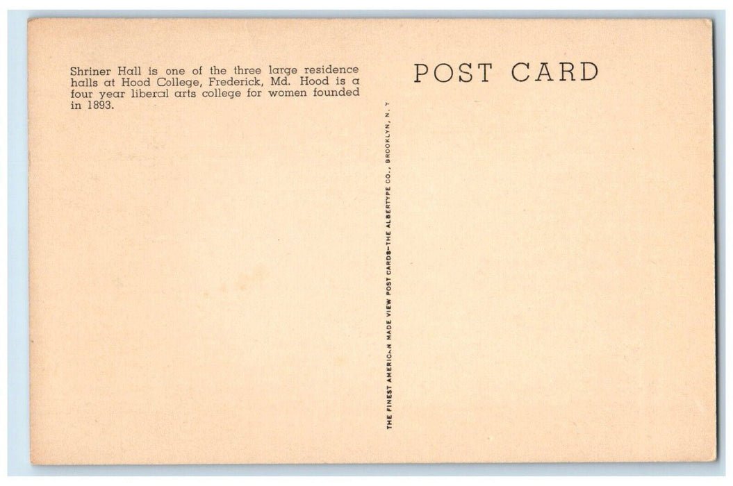 Shriner Hall Liberal Arts Hood College For Women Frederick Maryland MD Postcard