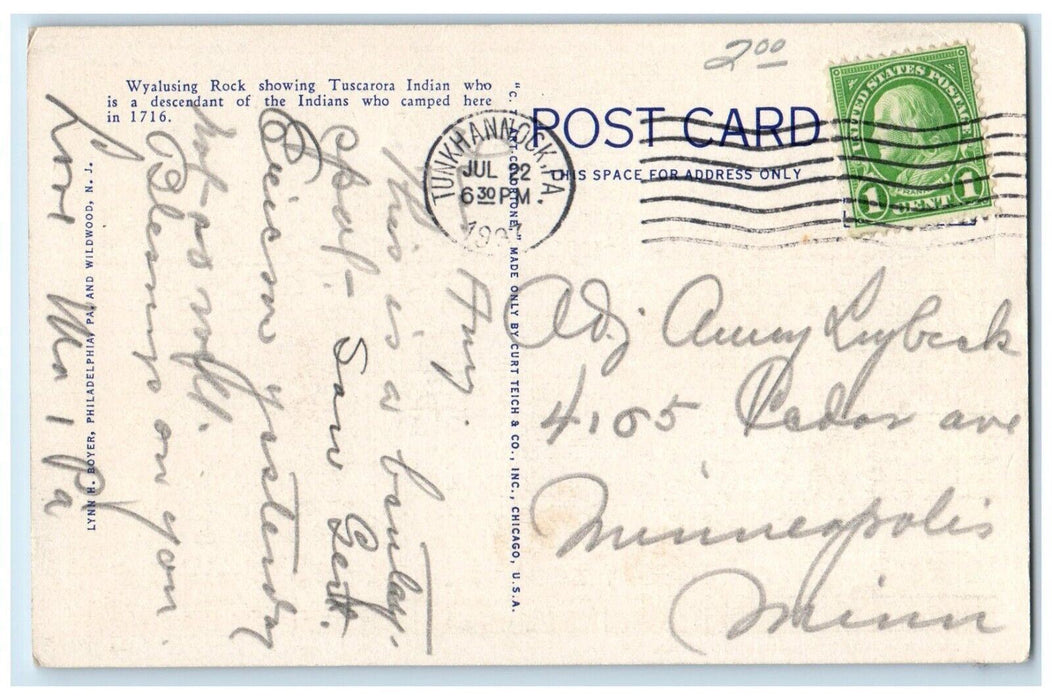 Towanda PA, Wyalusing Rock Susquehanna River Roosevelt Sullivan Trail Postcard