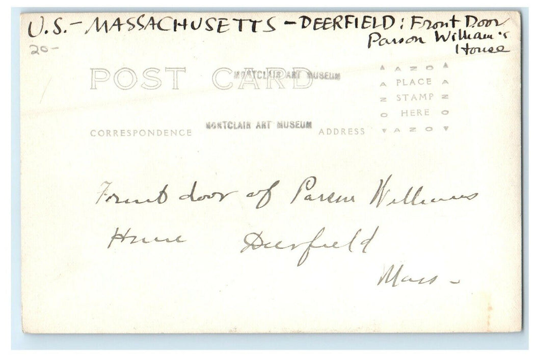 c1930's Deerfield MA, Front Door Parson Williams House RPPC Photo Postcard
