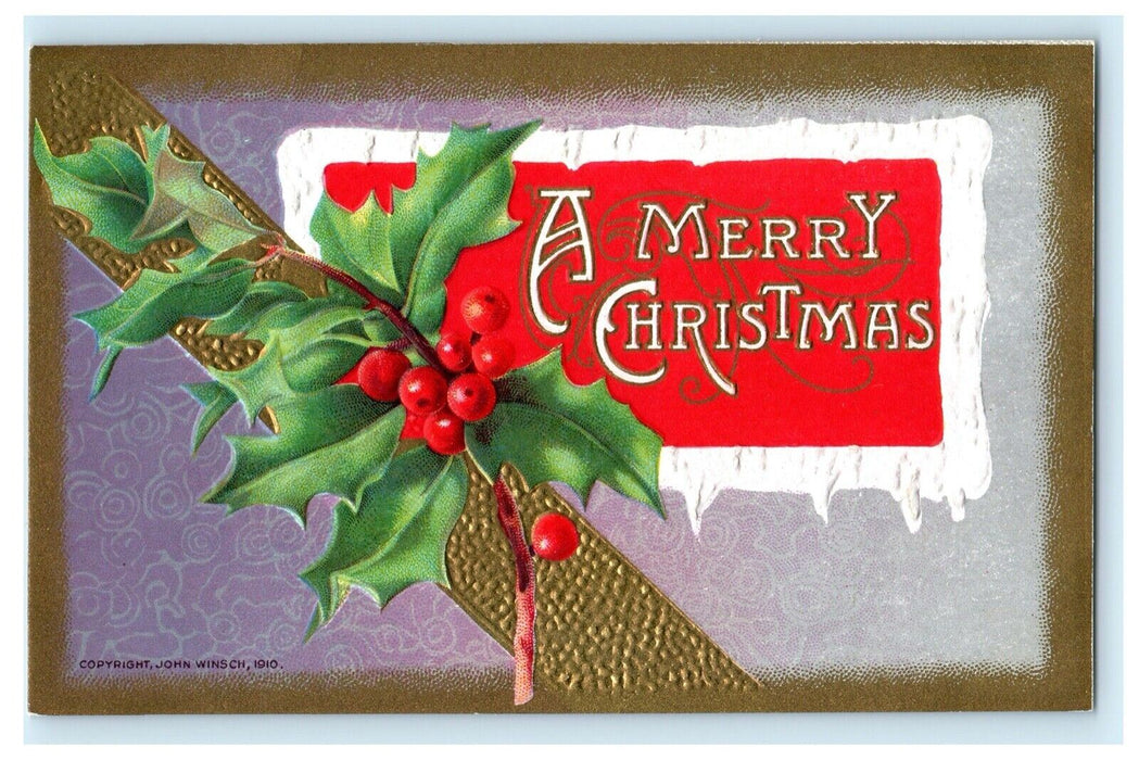 John Winsch Christmas Gold c1910 Embossed Antique Postcard