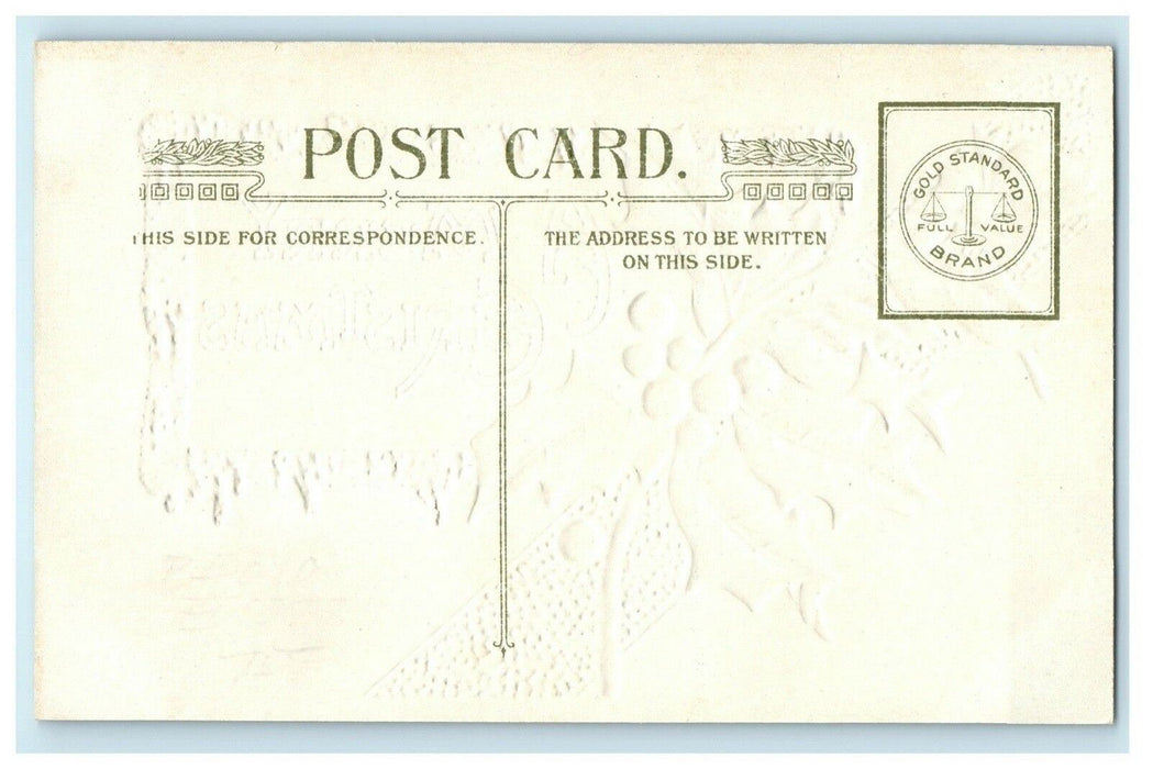 John Winsch Christmas Gold c1910 Embossed Antique Postcard