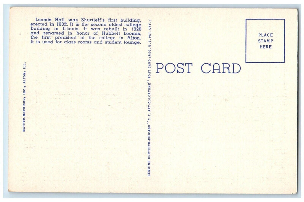 Loomis Hall And Carnegie Library Shurtleff College Alton Illinois IL Postcard