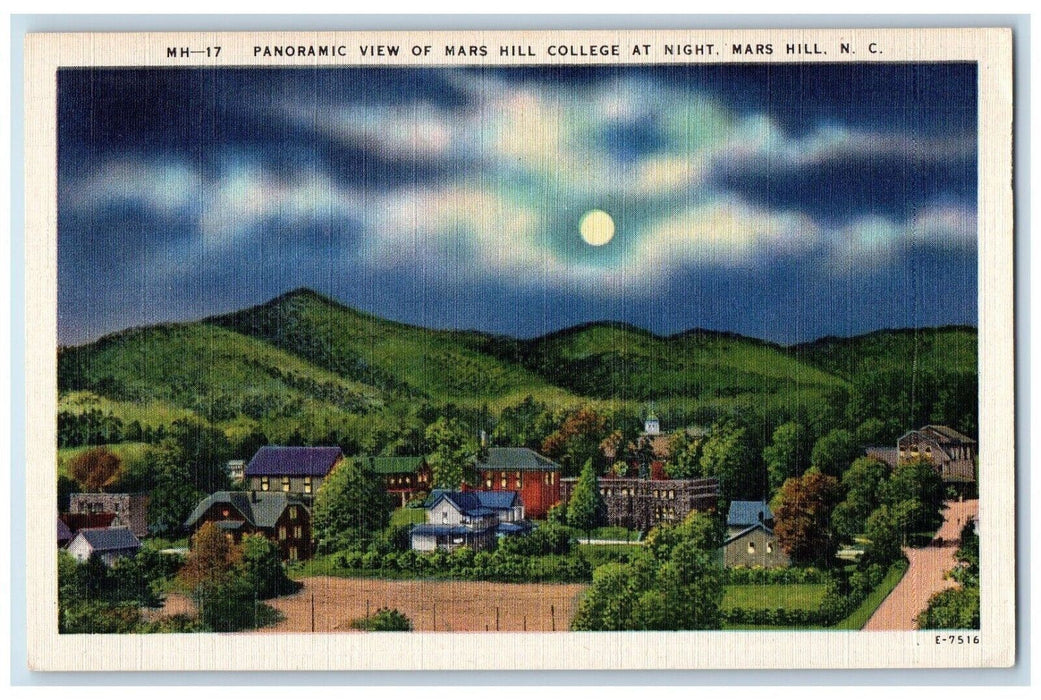 Panaromic View Moonlight Mars Hill College At Night Mars Hill NC Postcard