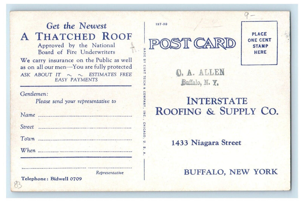 c1950's Interstate Roofing & Supply Co. Cottage Advertising Buffalo NY Postcard