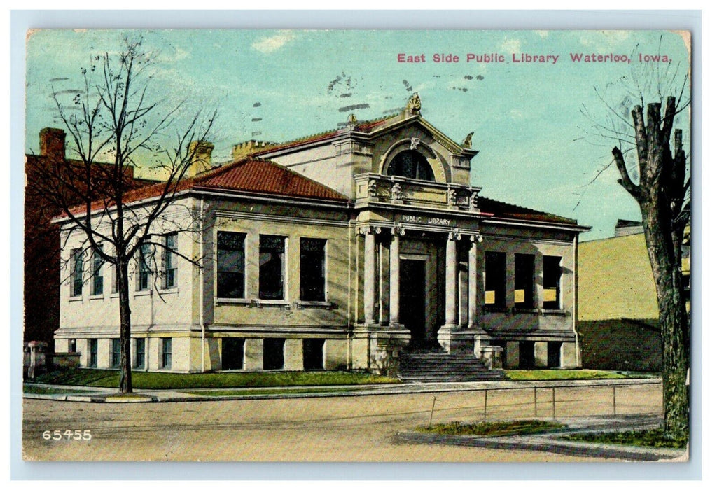 1911 East Side Public Library Waterloo Iowa IA Posted Antique Postcard