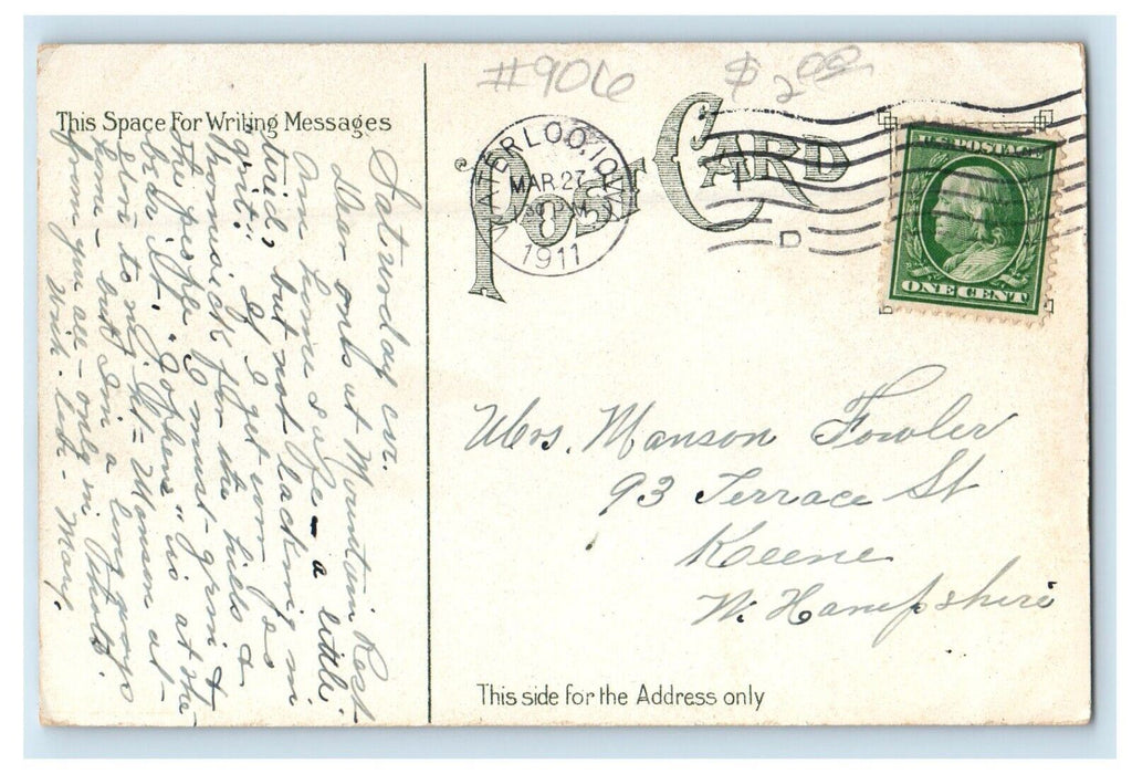 1911 East Side Public Library Waterloo Iowa IA Posted Antique Postcard